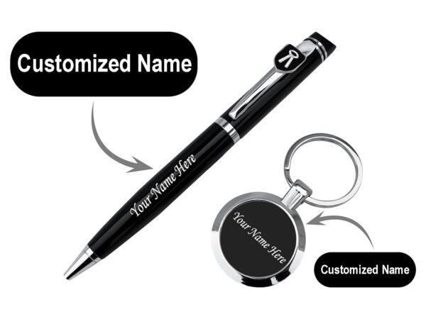 Personalized Advocate Pen And Keychain Set Customized Pen With Name Engraved Twist Ball Pen With Advocate Logo Combo Gift For Lawyer Sister Brother Father Friend - Black