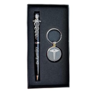 AS Store Personalized Doctors Metal Pen & Keychain With Name Engraved Customized Gift Combo For Doctors Ideal Gift For Brother Sister Special Occasion Matt Black