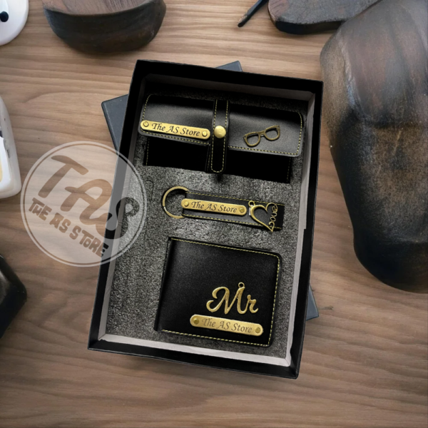 AS-Store-Name-Engraved-Combo-Set-of-3-Eyewear-Keychain-Wallet-Black