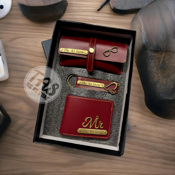 AS-Store-Name-Engraved-Combo-Set-of-3-Eyewear-Keychain-Wallet-Maroon