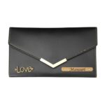 Customized Women's Clutch with Name Engraved with Alloy Charm - Black Clutch