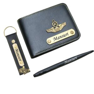 Customized Wallet, keychain and Pen Combo Set For Men - Black