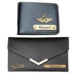 Customized Name Wallet for Couples Gift Set Combo - Black