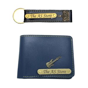 the AS Store Customized Name Wallet and Keychain Combo for Men with Personalized 12 Font Name and 38 Charm Gift for Your Loved Once - Blue