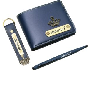 Customized Wallet, keychain and Pen Combo Set For Men - Blue