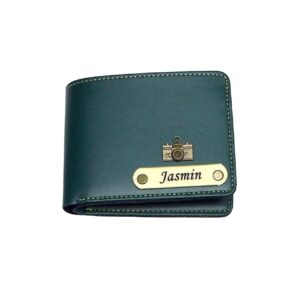 AS Store Customized Tan Wallet for Men – Personalized Name Wallet | Vegan Leather Customized Wallet with Name for Birthdays, Rakhi, Valentine’s Day and Diwali - Green