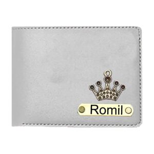 AS Store Customized Tan Wallet for Men – Personalized Name Wallet | Vegan Leather Customized Wallet with Name for Birthdays, Rakhi, Valentine’s Day and Diwali - Grey