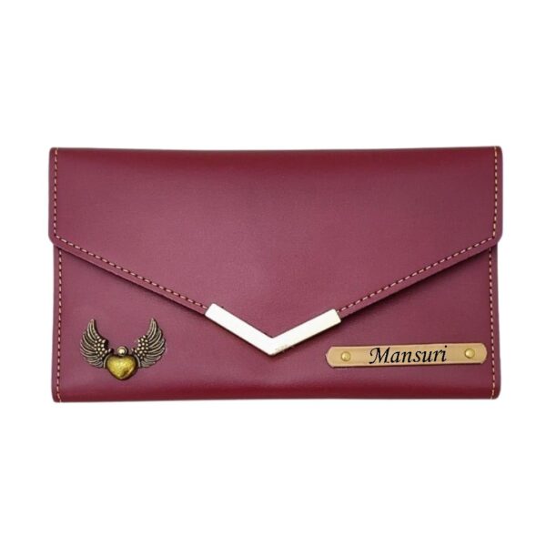 AS Store Customized Tan Clutch for Women – Personalized Name Wallet | Vegan Leather Customized Clutch with Name for Birthdays, Rakhi, Valentine’s Day and Diwali - Maroon