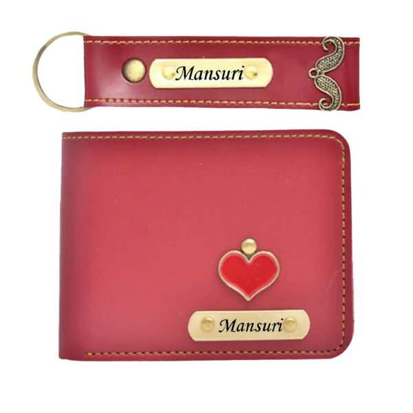 the AS Store Customized Name Wallet and Keychain Combo for Men with Personalized 12 Font Name and 38 Charm Gift for Your Loved Once - Maroon