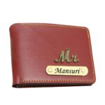 Customized Wallet with Name Engraved with Alloy Charm - Maroon Wallet
