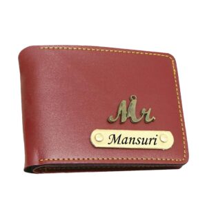 AS Store Customized Tan Wallet for Men – Personalized Name Wallet | Vegan Leather Customized Wallet with Name for Birthdays, Rakhi, Valentine’s Day and Diwali - Maroon