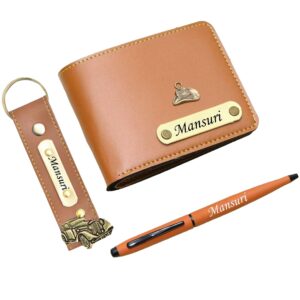 Customized Wallet, keychain and Pen Combo Set For Men - Tan