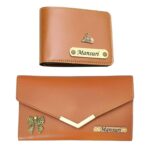 Customized Name Wallet for Couples Gift Set Combo - Tan