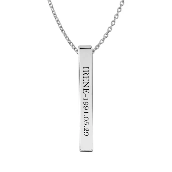 Irene Name Bar pendant with Birthdate Engraved