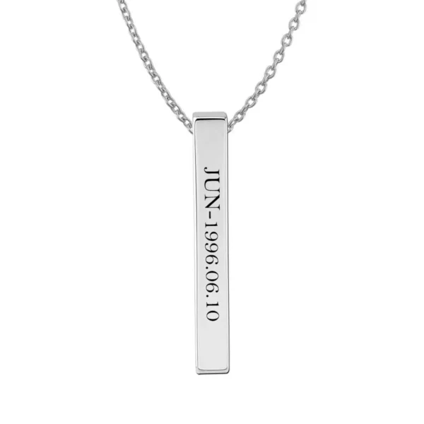 Jun Name Bar pendant with Birthdate Engraved