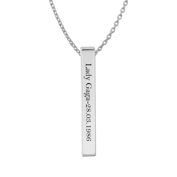Lady-Gaga Name Bar pendant with Birthdate Engraved