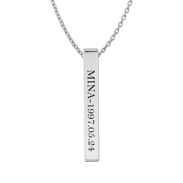 Mina Name Bar pendant with Birthdate Engraved