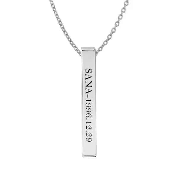 Sana Name Bar pendant with Birthdate Engraved
